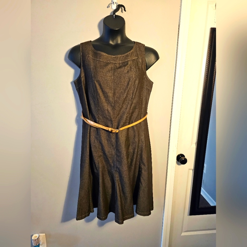 Brown Denim Look Sleeveless Dress